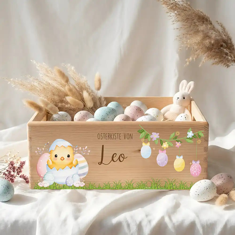 Osterkiste Holz personalisiert - Küken