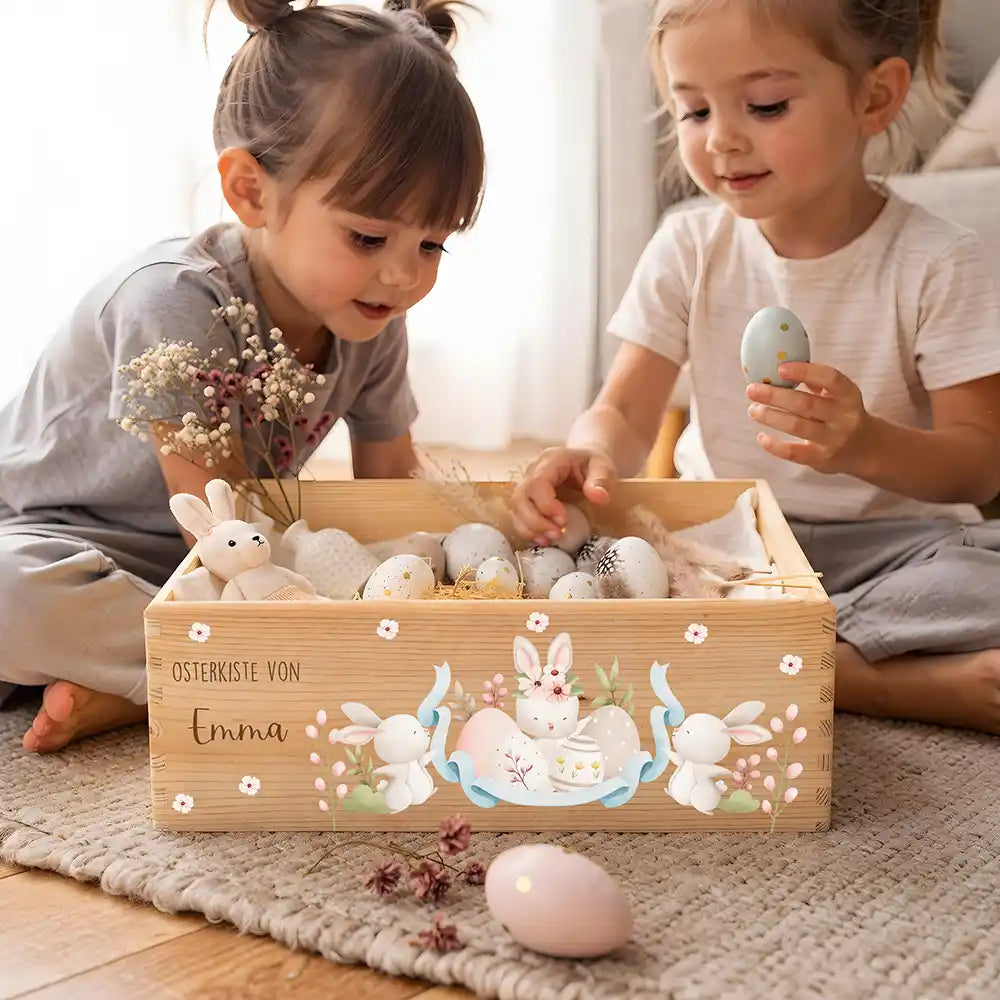 Osterkiste Holz personalisiert - Häschentanz