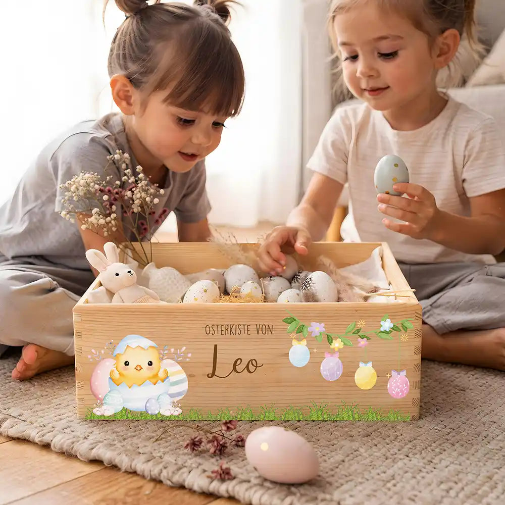 Osterkiste Holz personalisiert - Küken