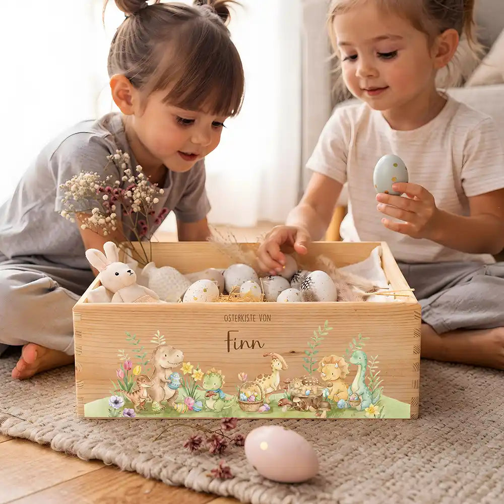 Osterkiste Holz personalisiert - Osterglück