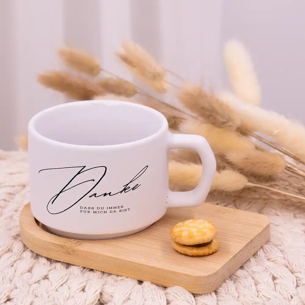 Personalisierte Kaffeetasse Mama Danke – immer für mich da – Keramik & Bambus