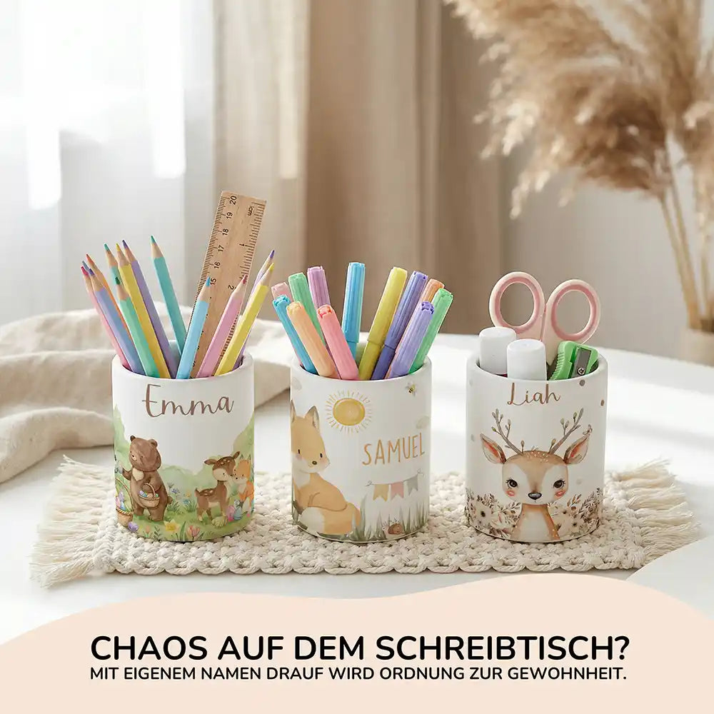 Personalisierte Spardose Fuchs Sommer – Keramik & Bambus mit Wunschname