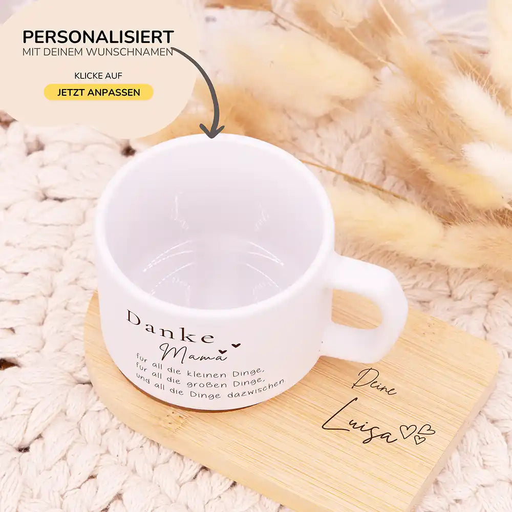 Personalisierte Tasse Muttertag Danke Mama – kleine und große Dinge – Motiv Detail Keramik
