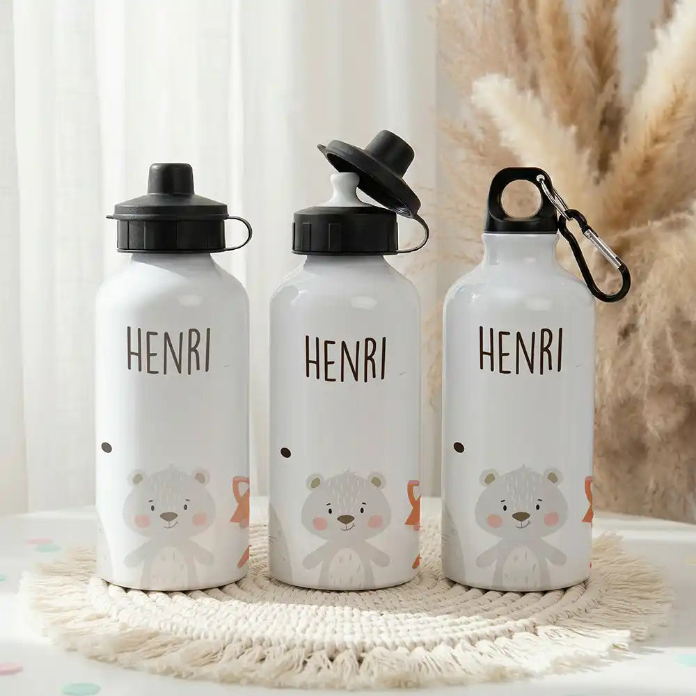 Personalisierte Trinkflasche Kinder Bär & Fuchs – Einschulungs-Set mit Brotdose