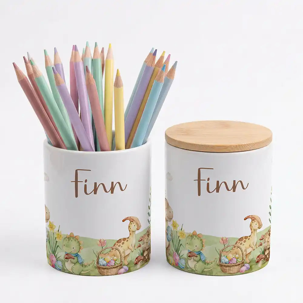 Personalisierte Keksdose Dinos Ostern - Geschenk zur Taufe, Geburt, Einschulung