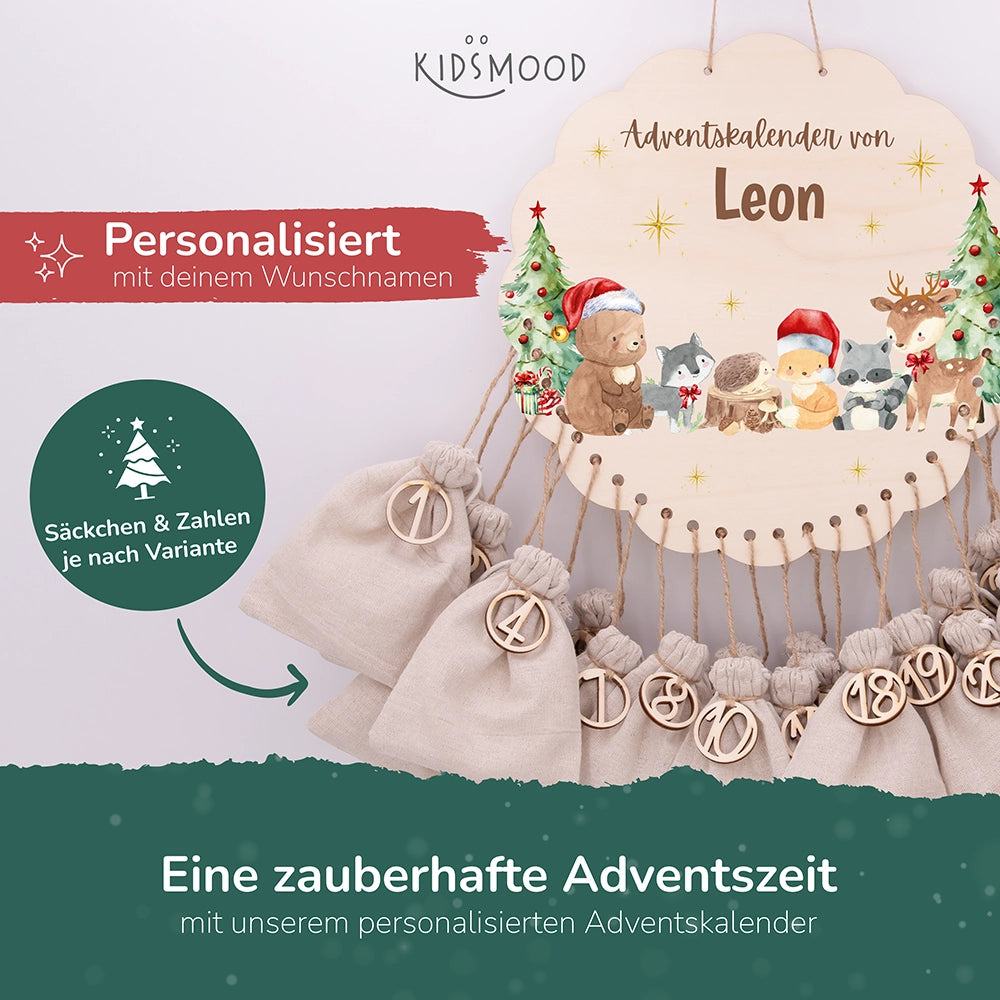 Personalisierter runder Adventskalender Kinder aus Holz  - Weihnachtsfreude