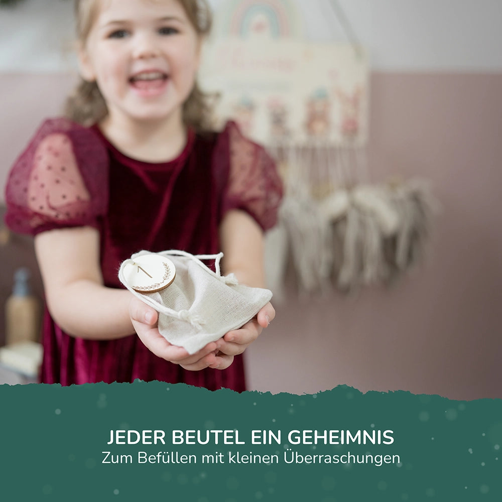 Personalisierter runder Adventskalender Kinder aus Holz  - Niedliche Waldfreunde