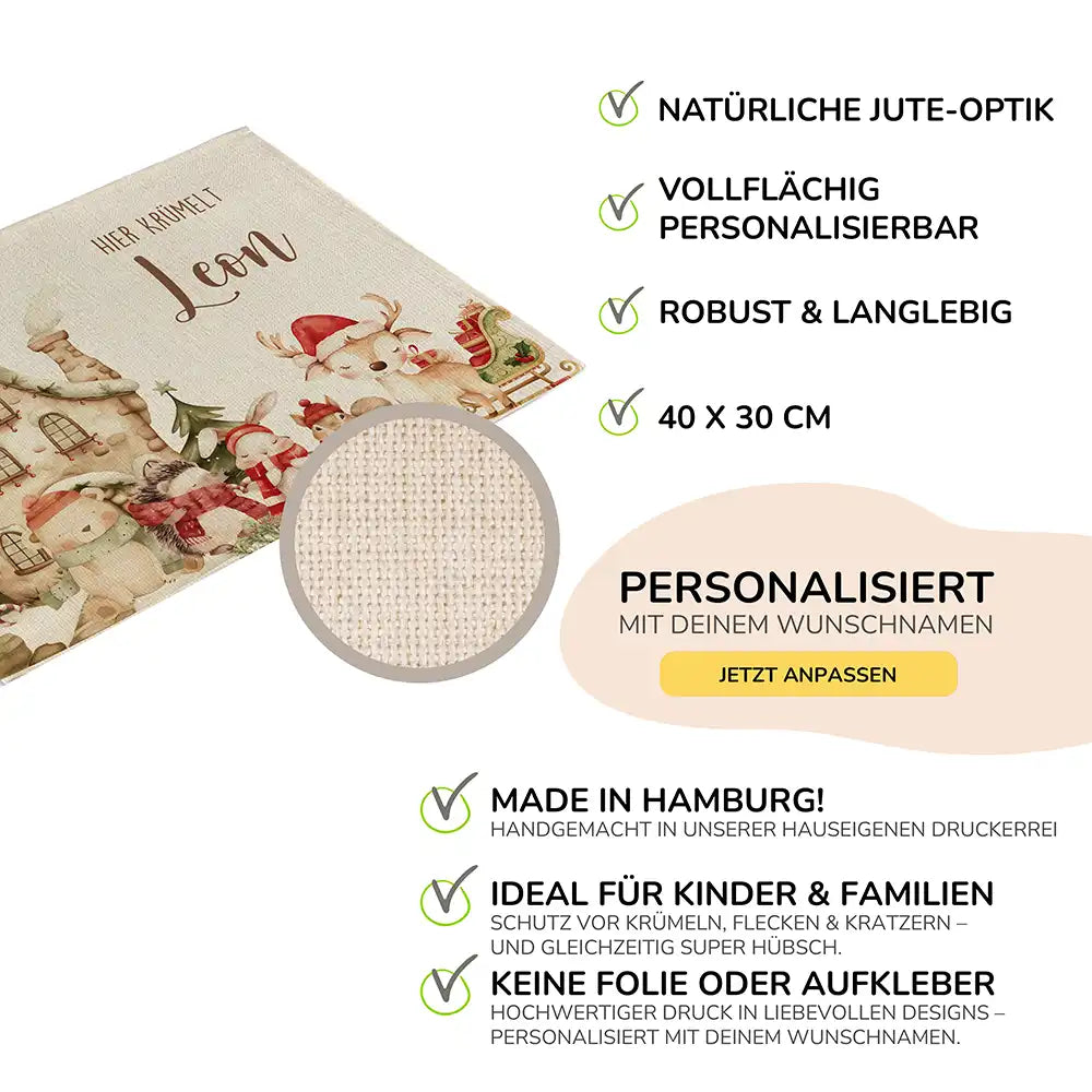 Tischset Kinder personalisiert mit Weihnachtsmotiv - Zauberhafte Tiere