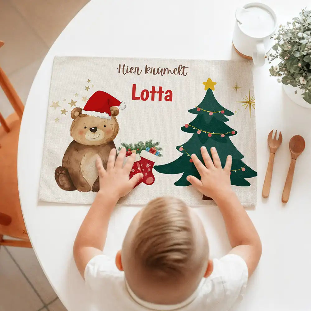 Tischset Kinder personalisiert Weihnachtsmotiv - Süßer Bär
