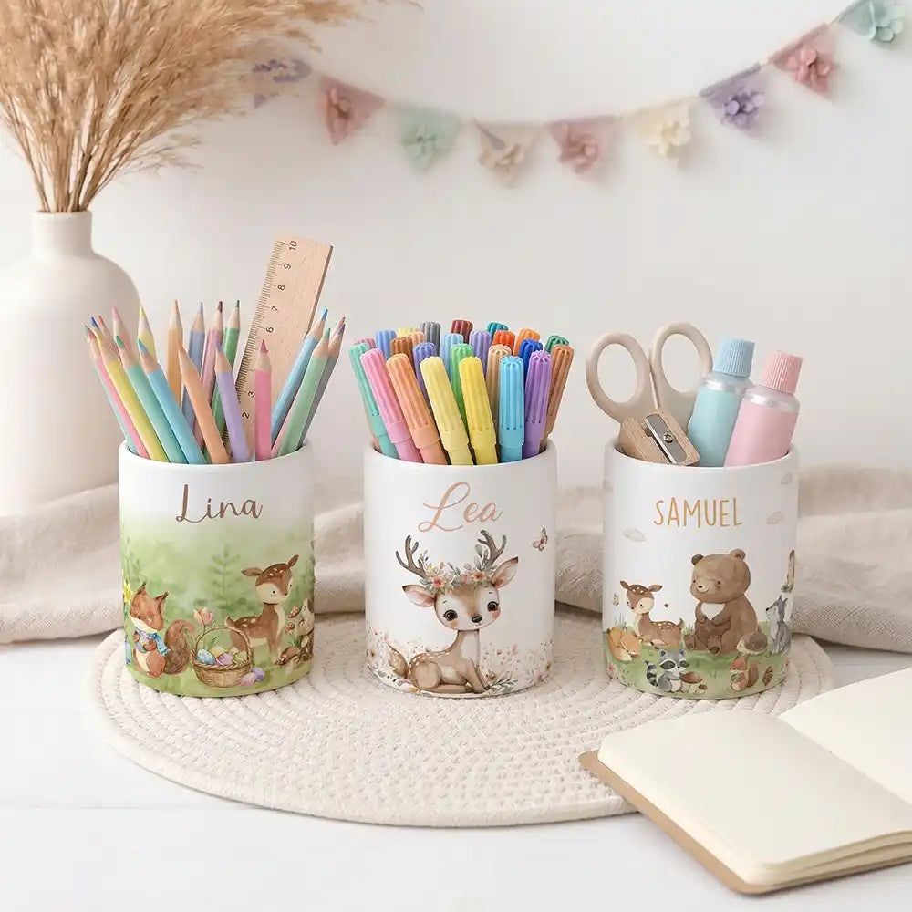 Stiftehalter Reh Blumenkranz - Schreibtisch-Organizer Keramik