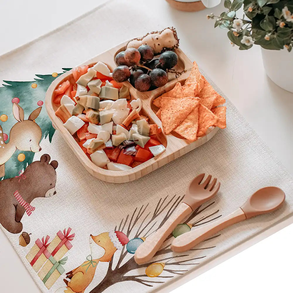 Tischset Kinder personalisiert Weihnachtsmotiv - Bär Weihnachtsbaum
