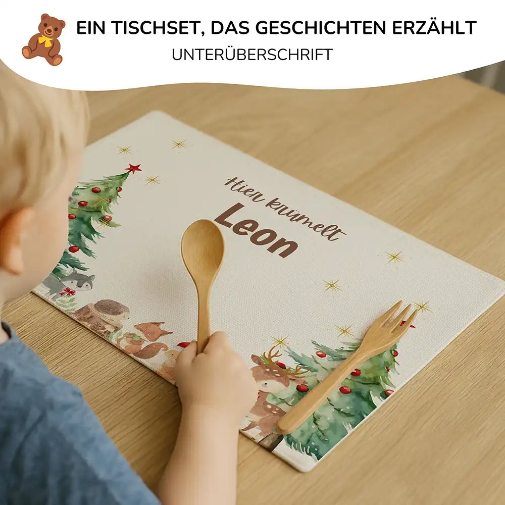 Tischset Kinder personalisiert Weihnachtsmotiv - Waldtiere