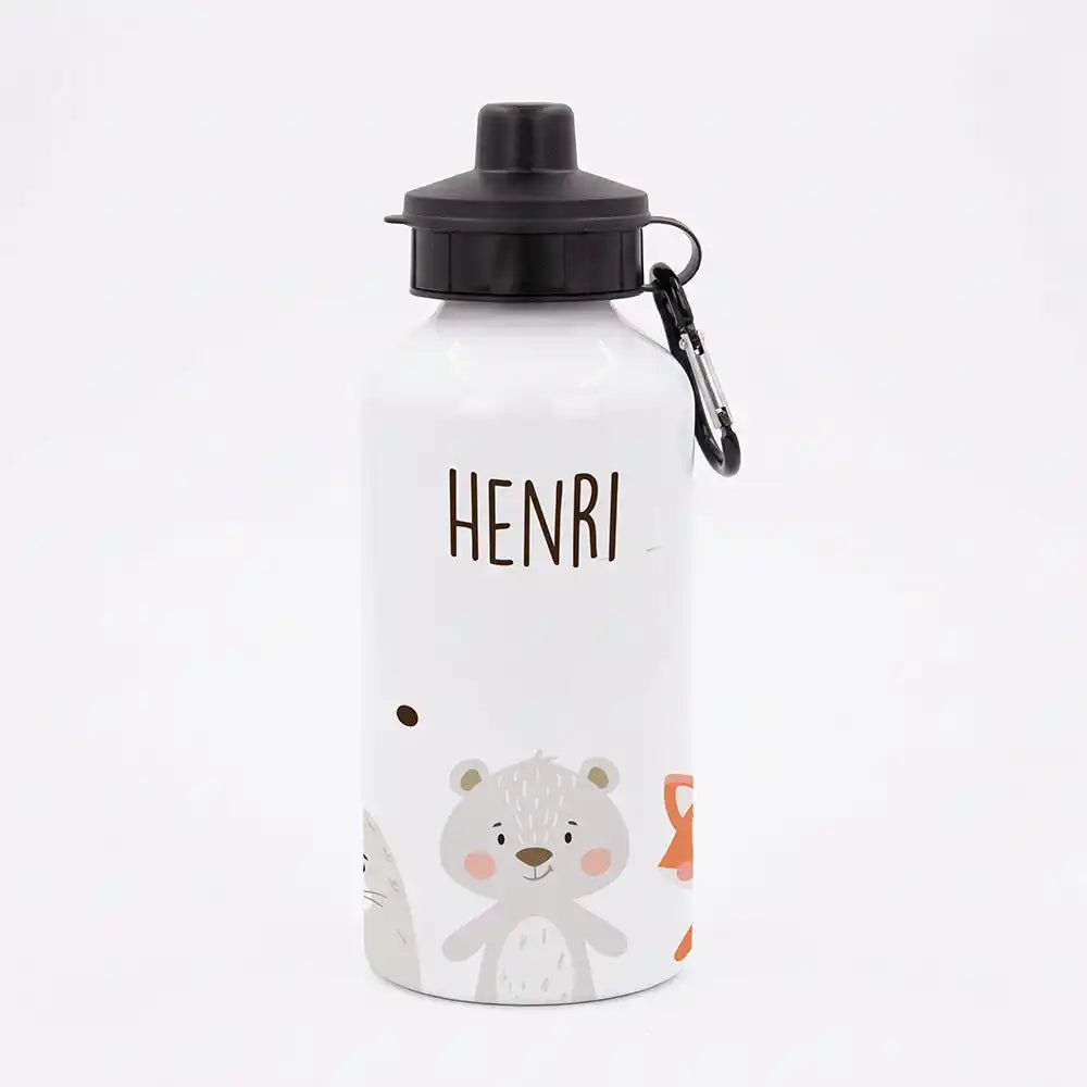 Personalisierte Trinkflasche Kinder Bär & Fuchs – Geschenk zur Einschulung