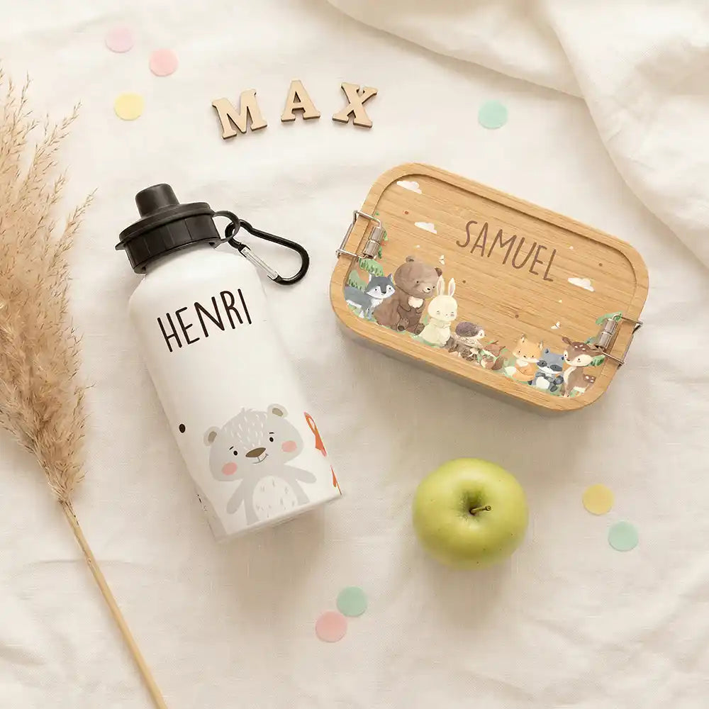 Personalisierte Trinkflasche Kinder Bär & Fuchs – Kinderhand Lifestyle 500 ml