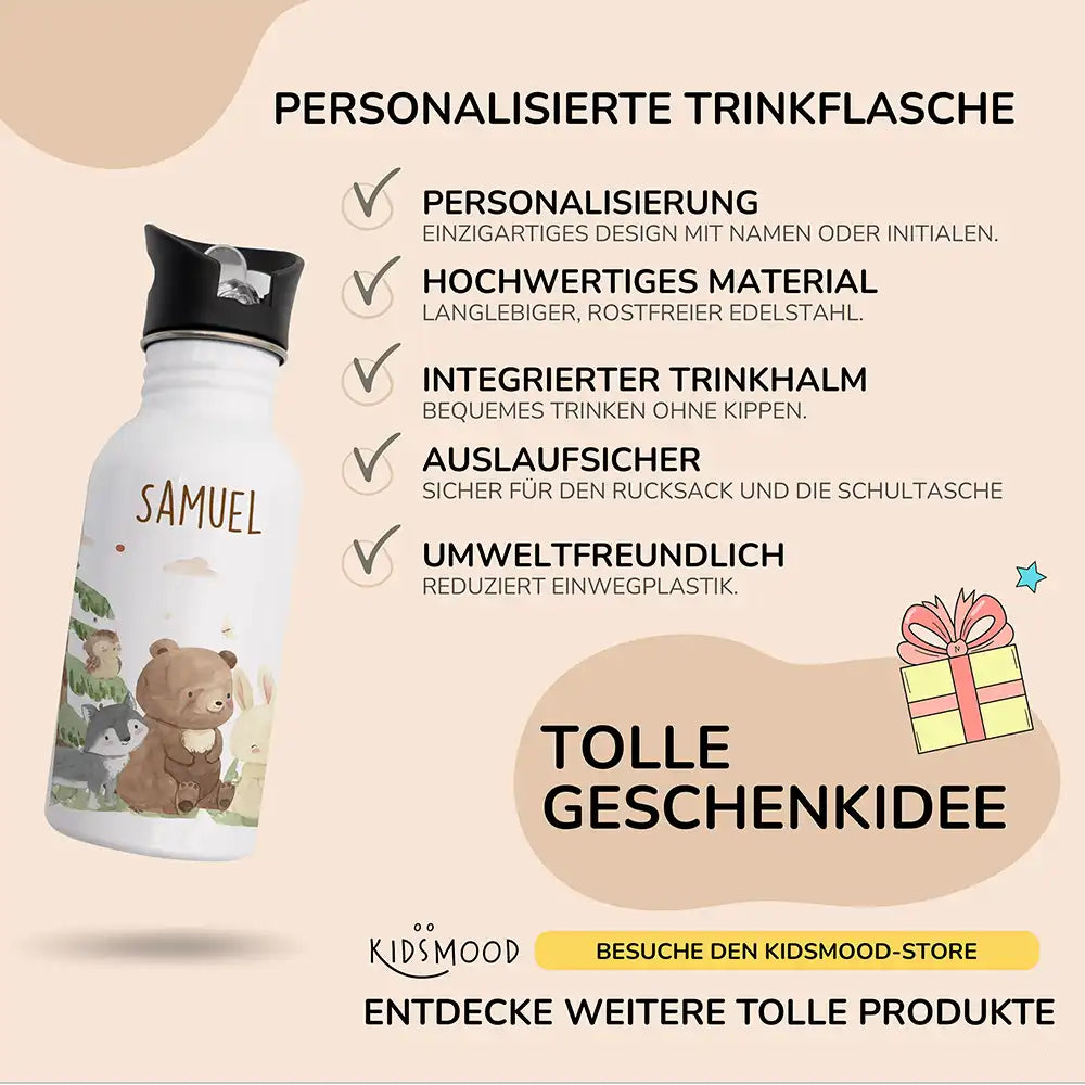 Trinkflaschen Kinder Edelstahl - Waldtiere