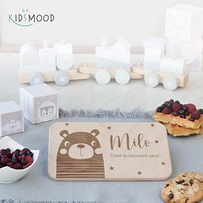 engraved breakfast board with bear and custom name