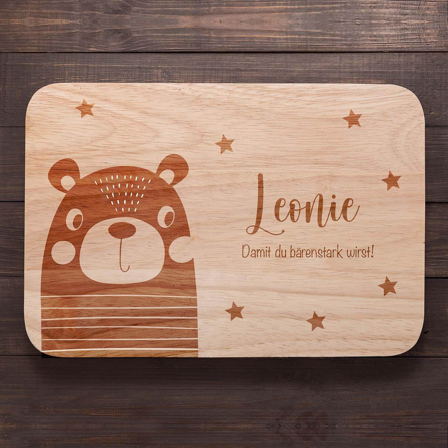 close-up of bear design on personalized breakfast board
