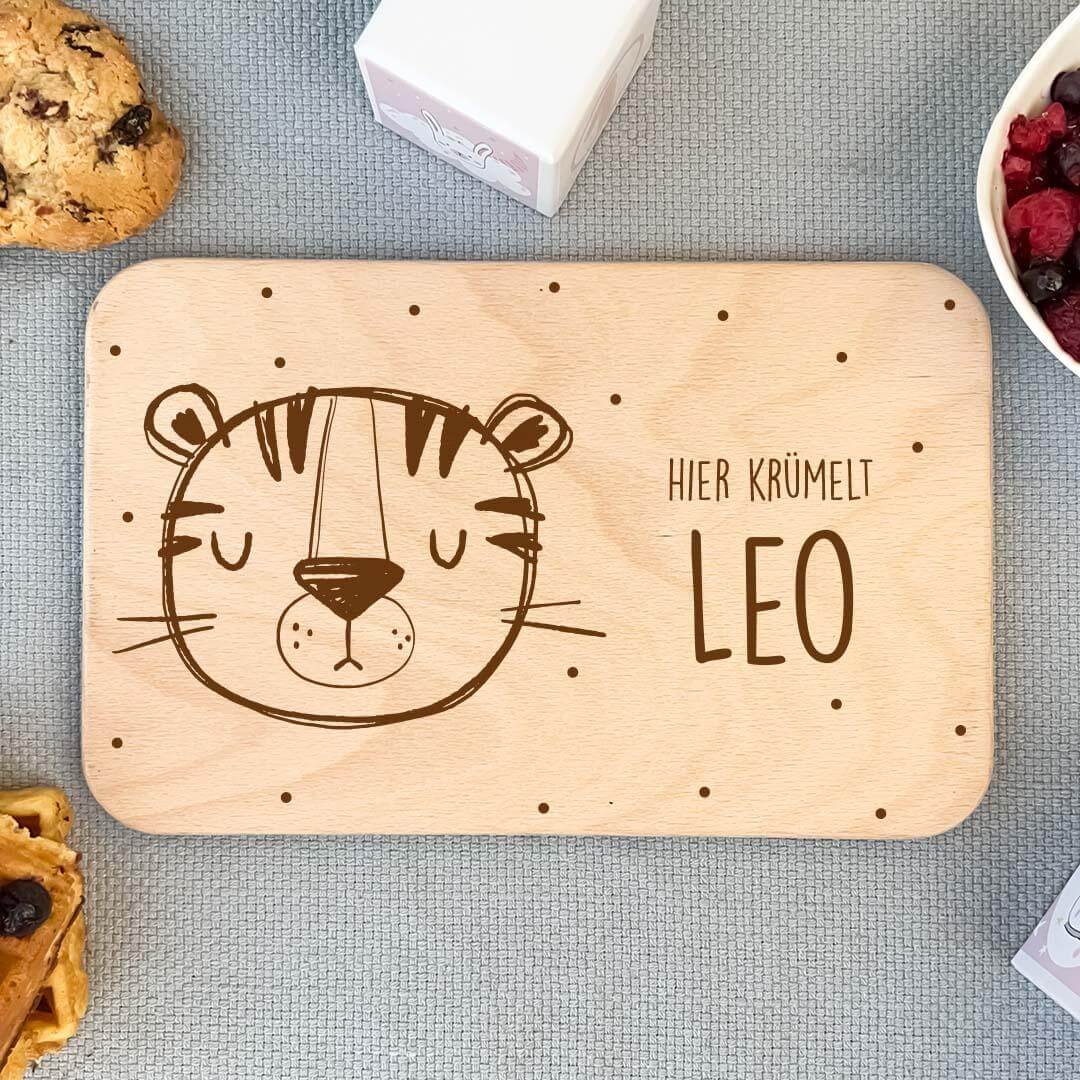 close-up of personalized design on breakfast board