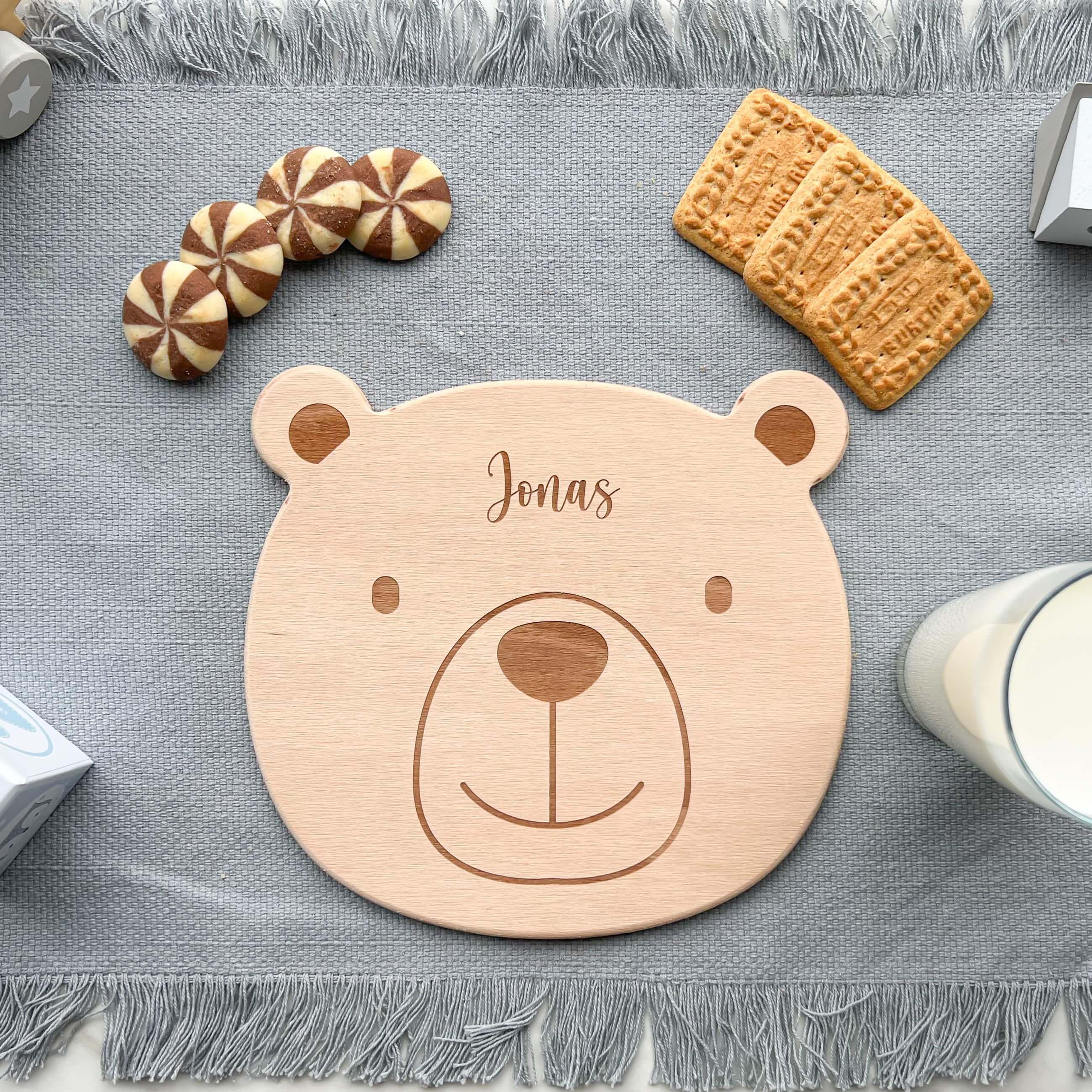 personalized bear face breakfast board with custom name