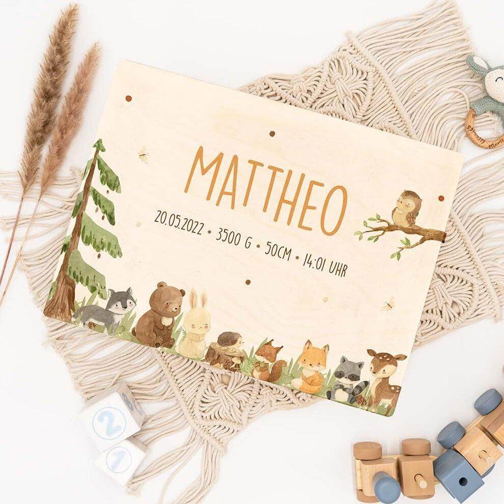 Erinnerungsbox Baby, Erinnerungskiste Baby Waldtiere Design