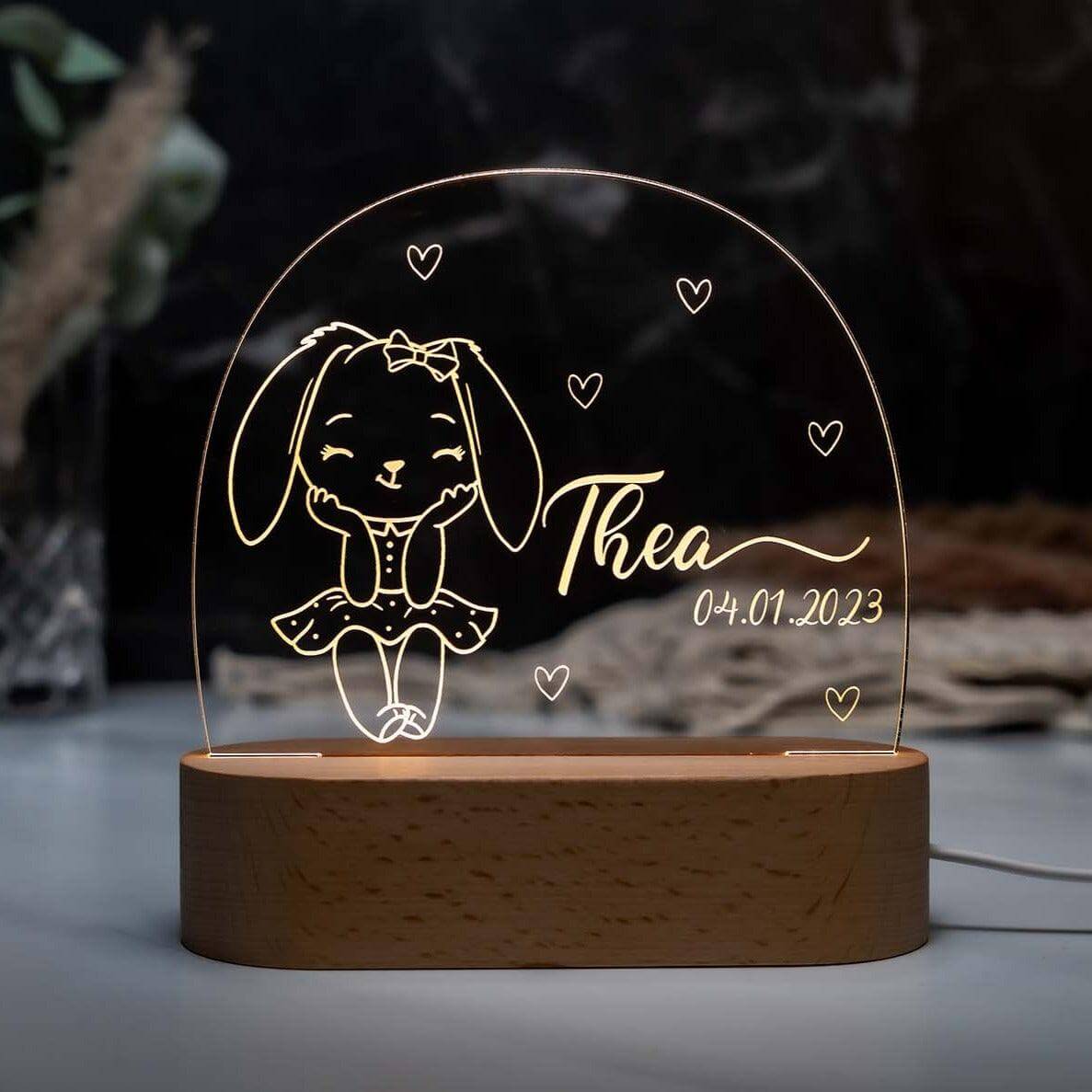 personalized night lamp with bunny design