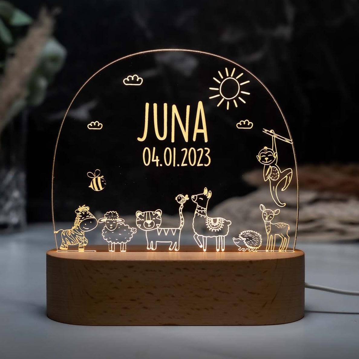 personalized night lamp with forest animals design