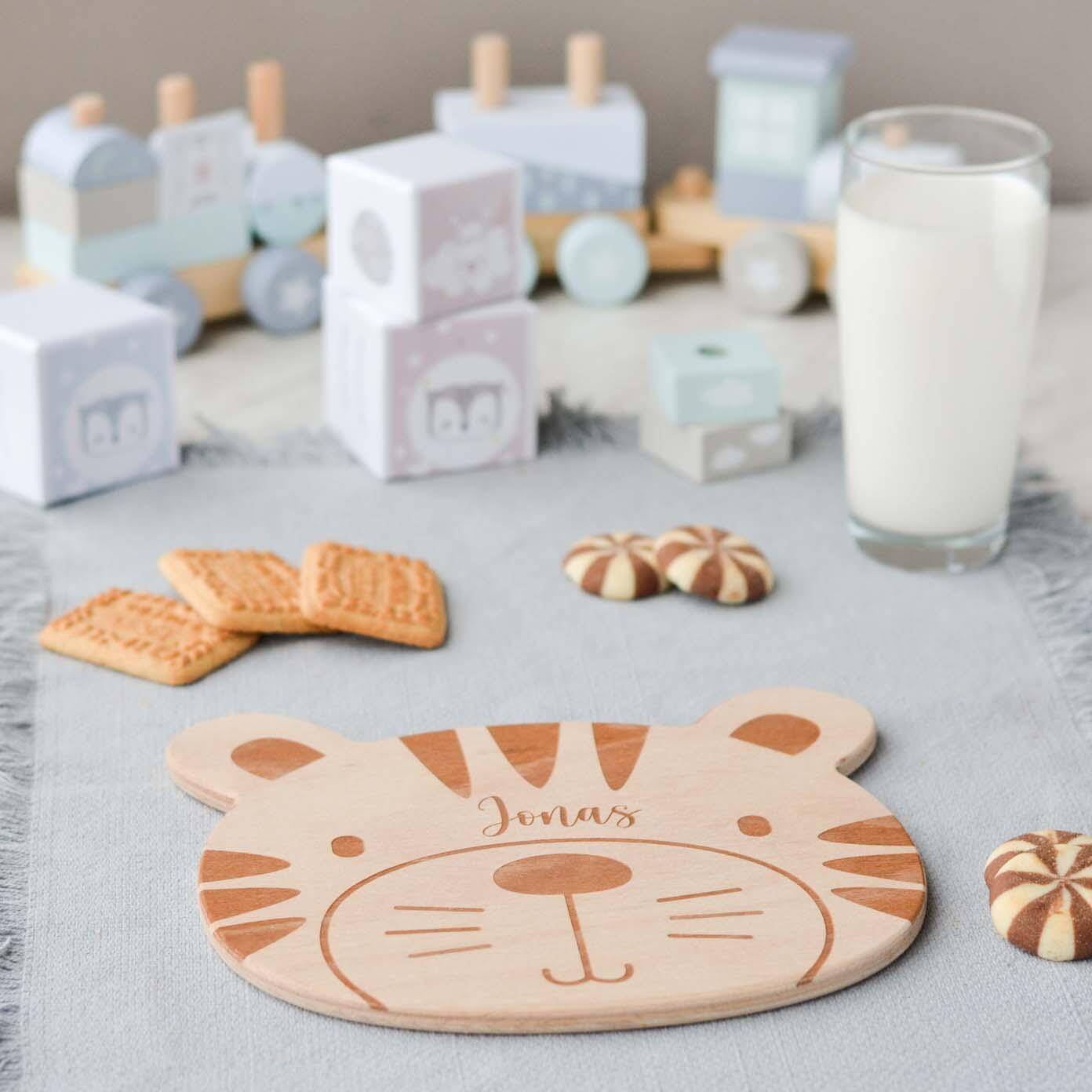 personalized tiger face breakfast board with custom name
